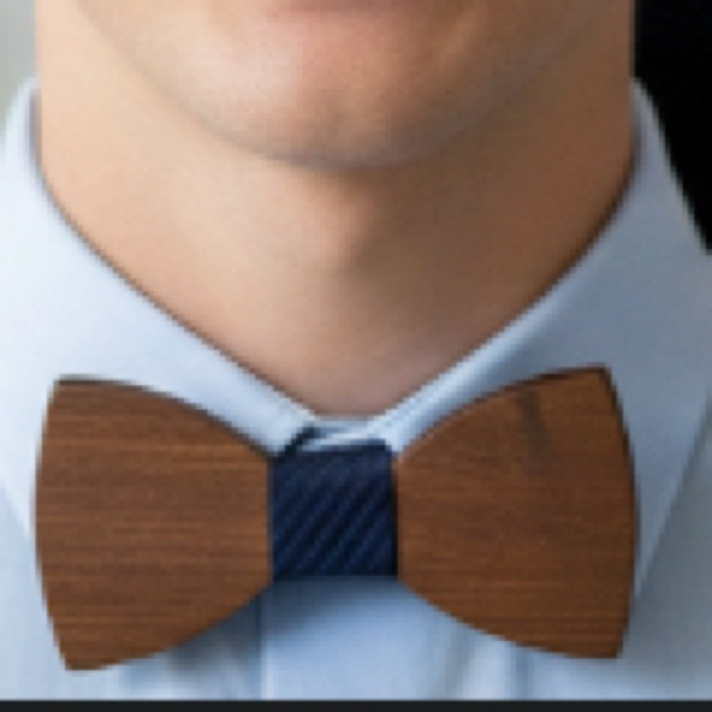 Wooden Bow Tie with Blue Center